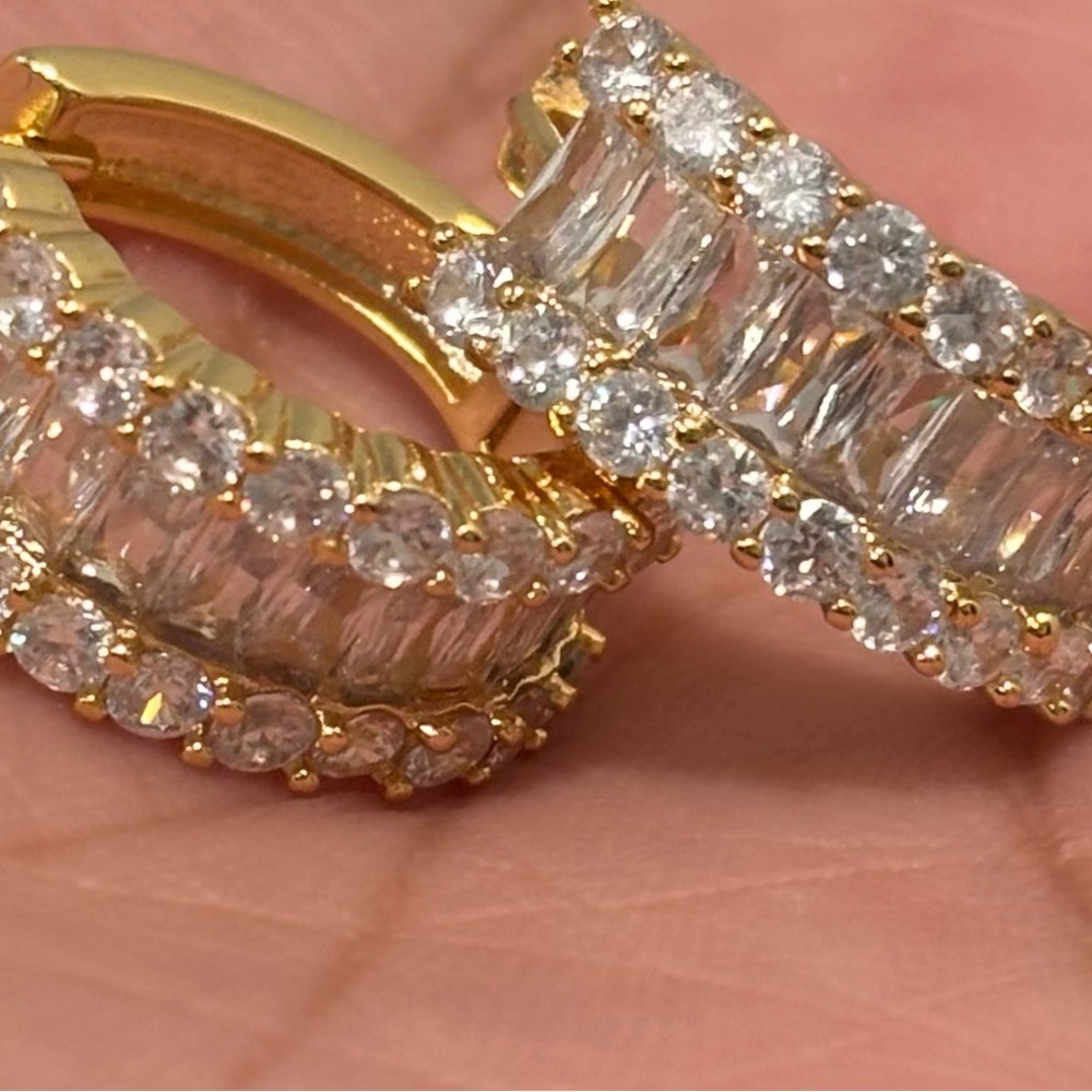 Vintage style Elegant Gold and CZ huggies